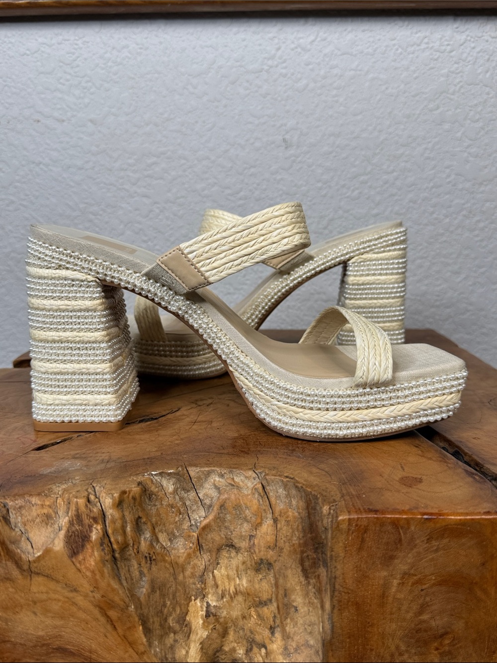 DOLCE VITA ALANI FAUX PEARL RAFFIA PLATFORM BLOCK HEEL SANDALS SIZE 9 **NWT** - Picture 6 of 14